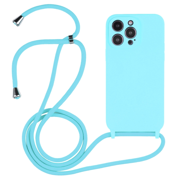 

For iPhone 16 Pro Crossbody Lanyard Liquid Silicone Case(Ice Blue)