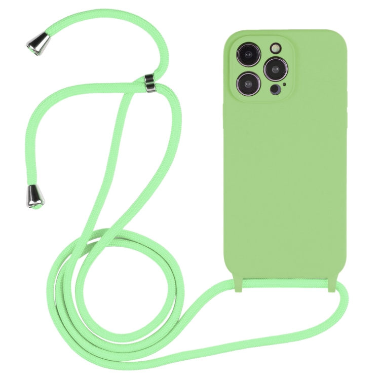

For iPhone 16 Pro Crossbody Lanyard Liquid Silicone Case(Matcha Green)