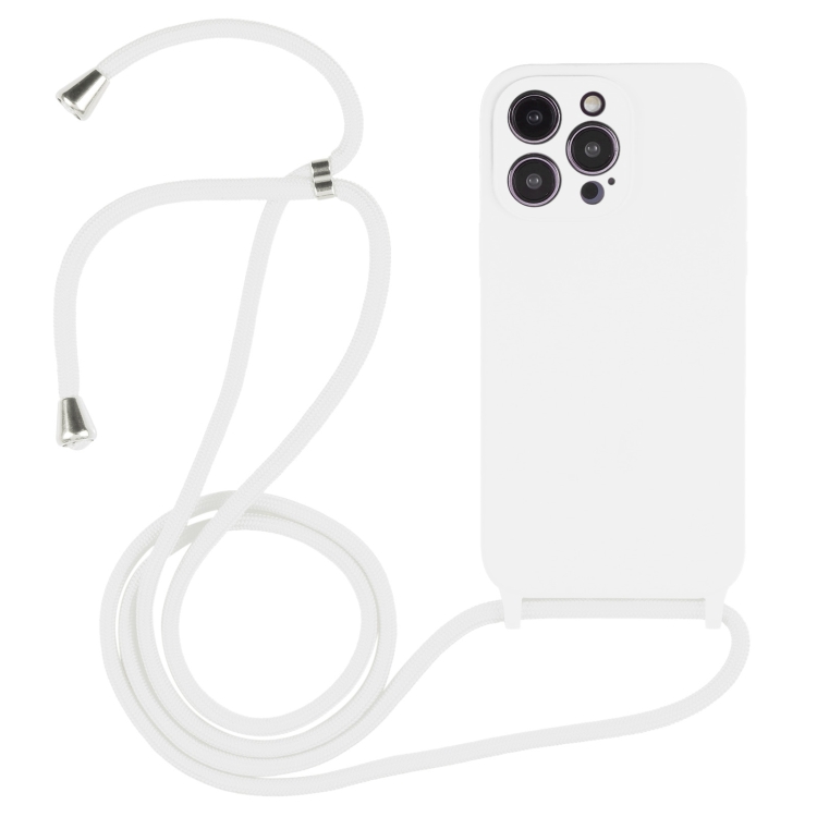 

For iPhone 16 Pro Crossbody Lanyard Liquid Silicone Case(White)