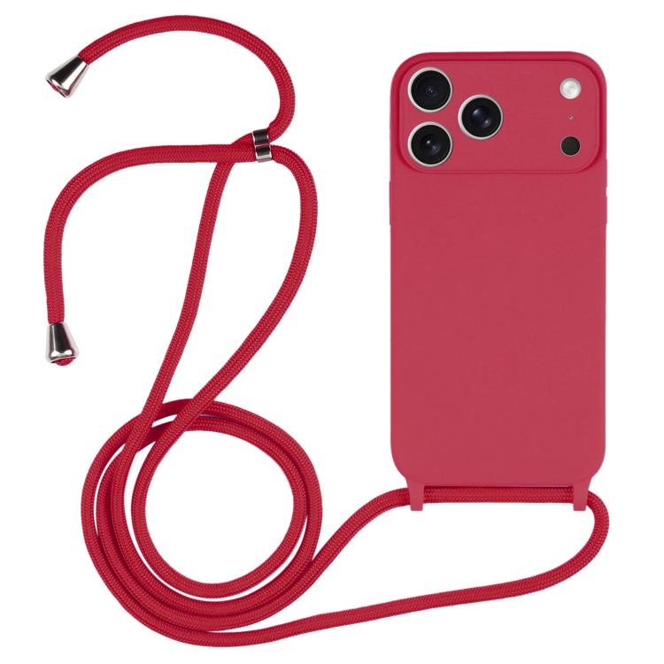 

For iPhone 17 Pro Crossbody Lanyard Liquid Silicone Case(Rose Red)
