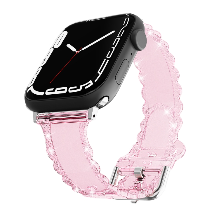 

For Apple Watch 7 45mm Diamond Texture Lace Clear TPU Watch Band(Pink)