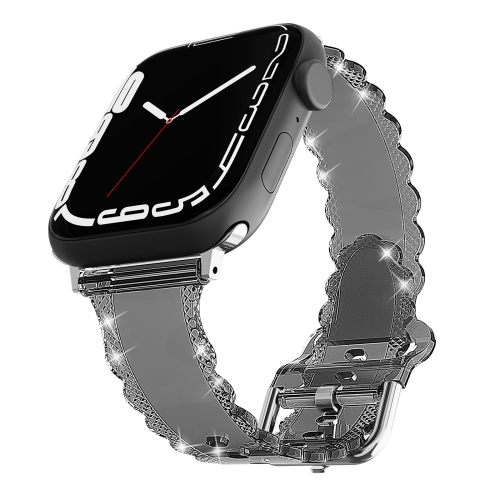 

For Apple Watch SE 44mm Diamond Texture Lace Clear TPU Watch Band(Black)