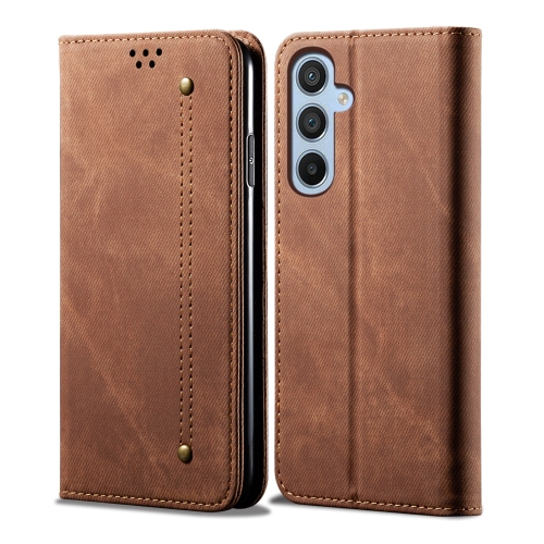 

For Samsung Galaxy S23 FE 5G Denim Texture Casual Style Horizontal Flip Leather Case(Brown)