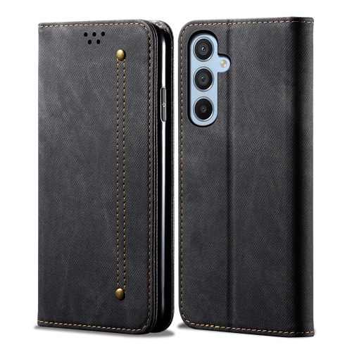 

For Samsung Galaxy S23 FE 5G Denim Texture Casual Style Horizontal Flip Leather Case(Black)