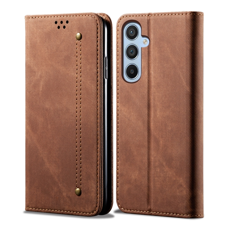 

For Samsung Galaxy F34 5G Denim Texture Casual Style Horizontal Flip Leather Case(Brown)