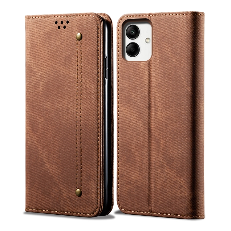

For Samsung Galaxy A05 Denim Texture Casual Style Horizontal Flip Leather Case(Brown)