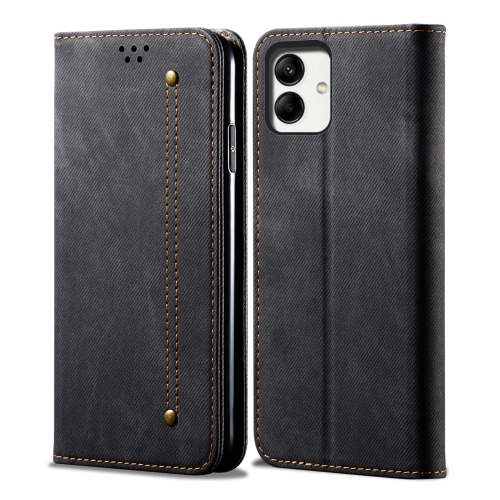 

For Samsung Galaxy A05 Denim Texture Casual Style Horizontal Flip Leather Case(Black)