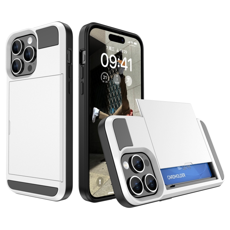 

For iPhone 15 Pro Multifunction Armor Slide Card Slot Phone Case(White)