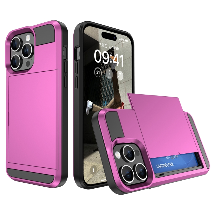

For iPhone 15 Pro Multifunction Armor Slide Card Slot Phone Case(Pink)