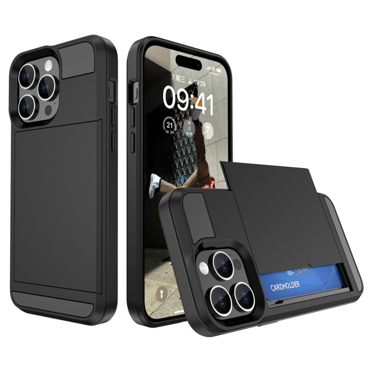 

For iPhone 15 Pro Multifunction Armor Slide Card Slot Phone Case(Black)