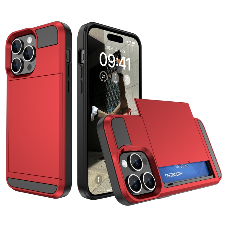 

For iPhone 15 Pro Multifunction Armor Slide Card Slot Phone Case(Red)