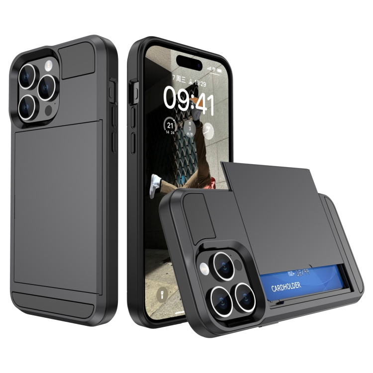 

For iPhone 15 Pro Multifunction Armor Slide Card Slot Phone Case(Gray)