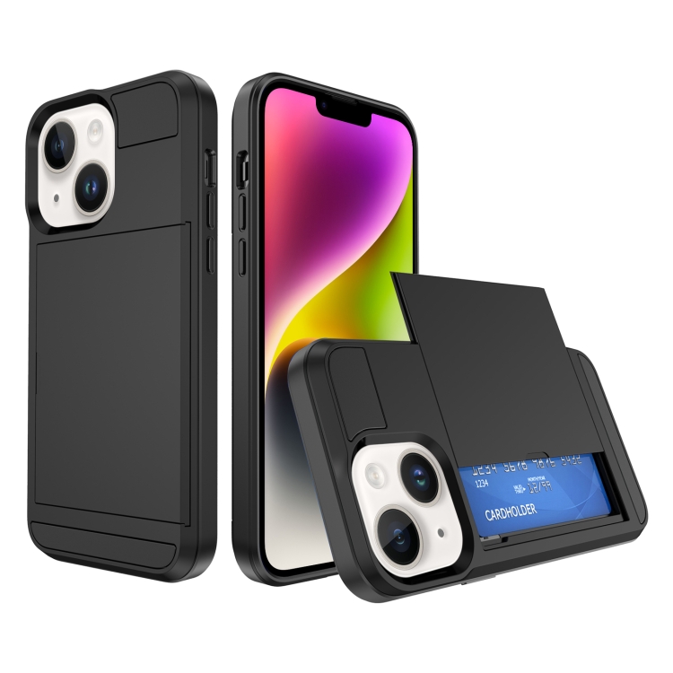 

For iPhone 15 Multifunction Armor Slide Card Slot Phone Case(Black)