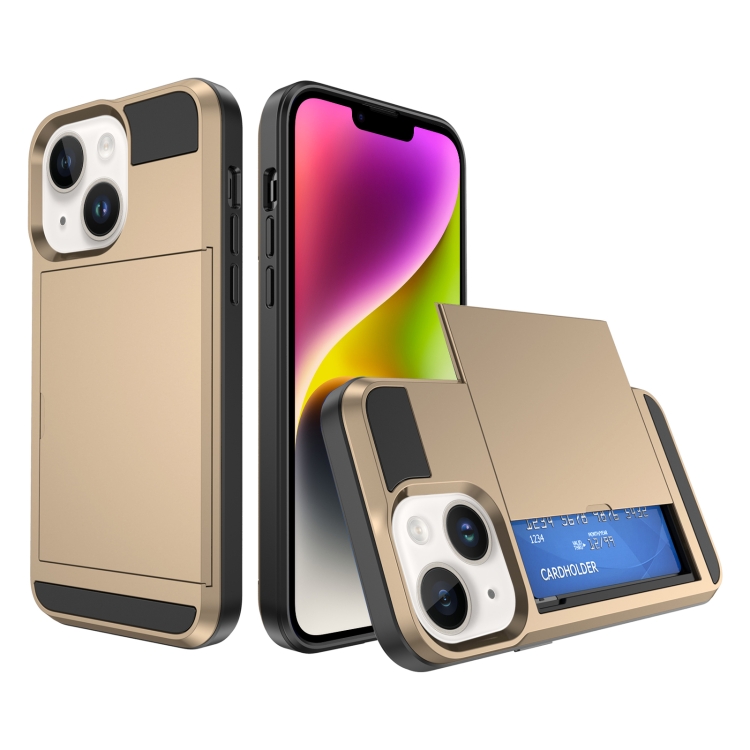 

For iPhone 15 Multifunction Armor Slide Card Slot Phone Case(Rose Gold)