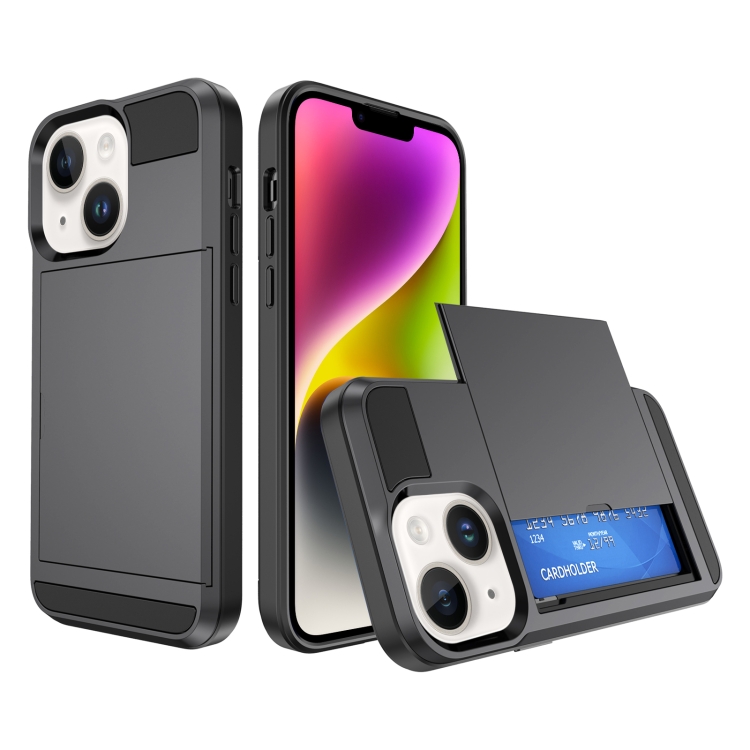 

For iPhone 15 Multifunction Armor Slide Card Slot Phone Case(Gray)