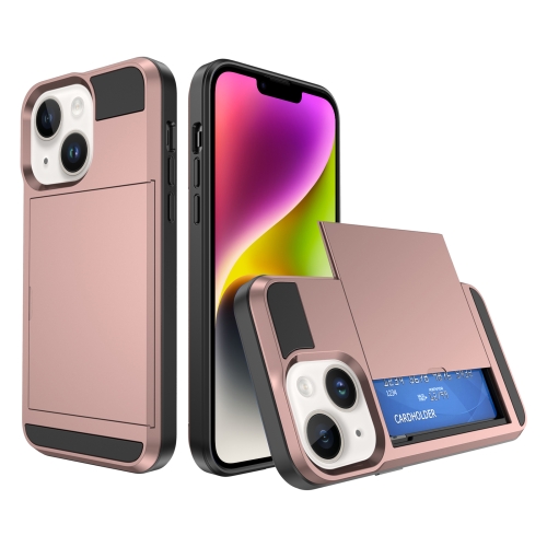 

For iPhone 14 Multifunction Armor Slide Card Slot Phone Case(Rose Gold)