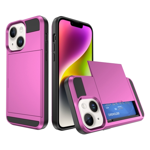 

For iPhone 14 Plus Multifunction Armor Slide Card Slot Phone Case(Pink)