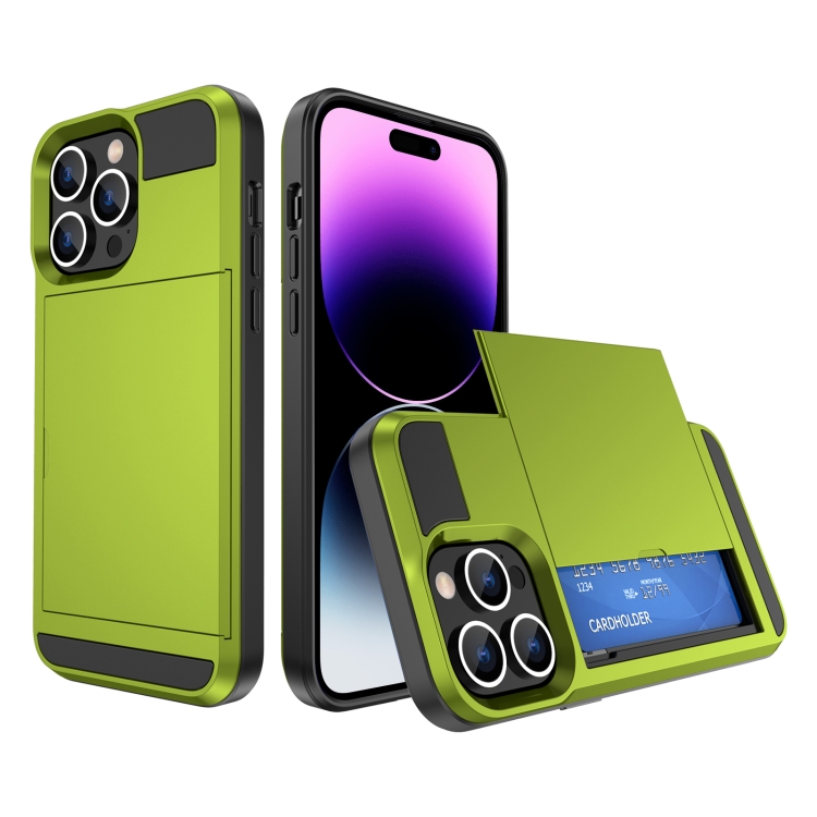 

For iPhone 14 Pro Multifunction Armor Slide Card Slot Phone Case(Grass Green)