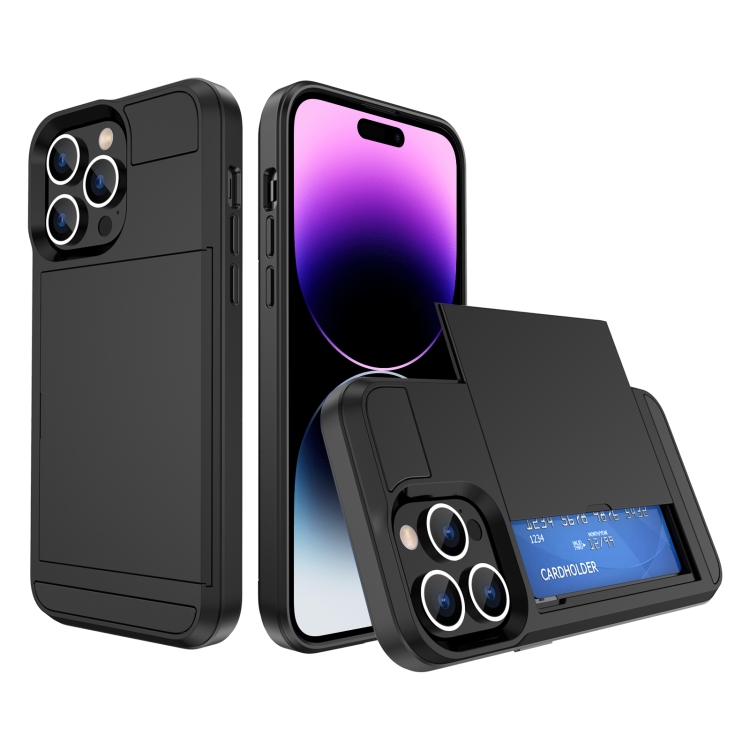 

For iPhone 14 Pro Multifunction Armor Slide Card Slot Phone Case(Black)