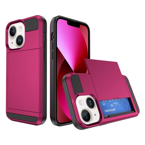 

For iPhone 13 Multifunction Armor Slide Card Slot Phone Case(Rose Red)