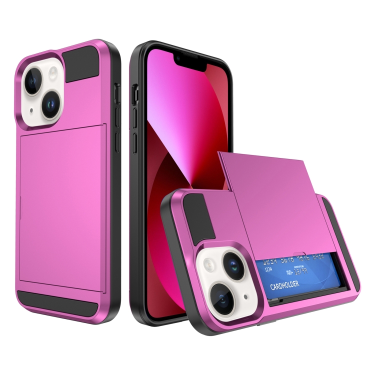

For iPhone 13 Multifunction Armor Slide Card Slot Phone Case(Pink)