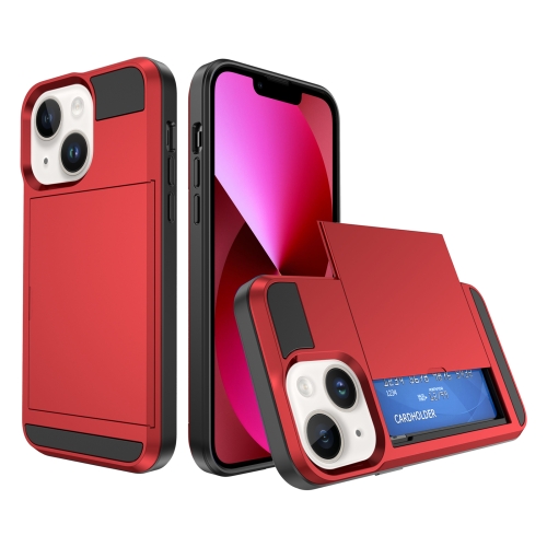 

For iPhone 13 Multifunction Armor Slide Card Slot Phone Case(Red)