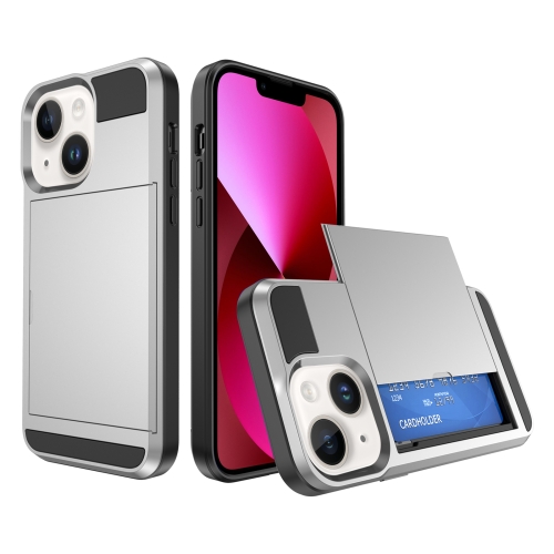 

For iPhone 13 Multifunction Armor Slide Card Slot Phone Case(Silver)