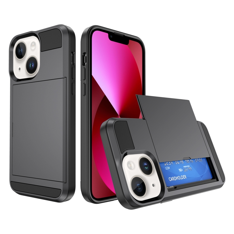 

For iPhone 13 Multifunction Armor Slide Card Slot Phone Case(Gray)