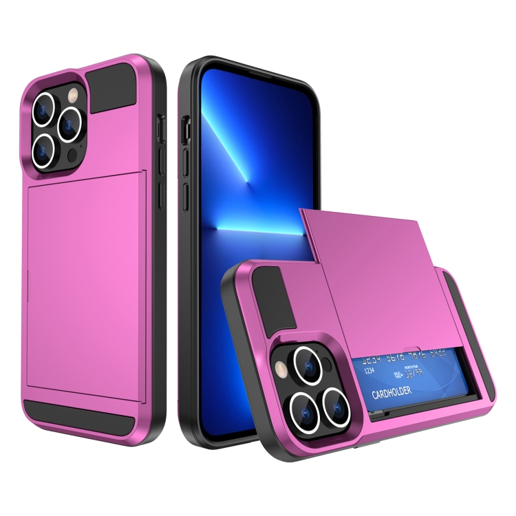 

For iPhone 13 Pro Multifunction Armor Slide Card Slot Phone Case(Pink)