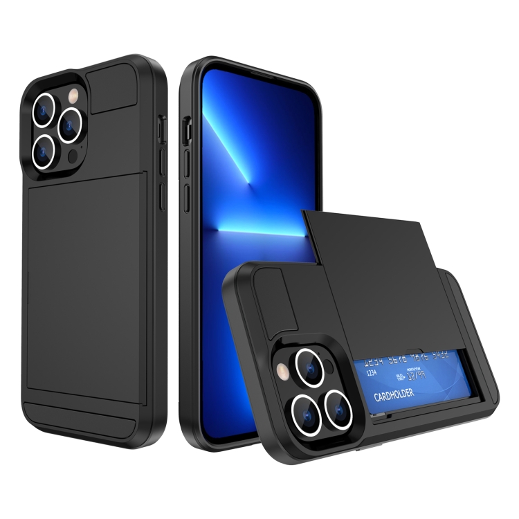 

For iPhone 13 Pro Multifunction Armor Slide Card Slot Phone Case(Black)