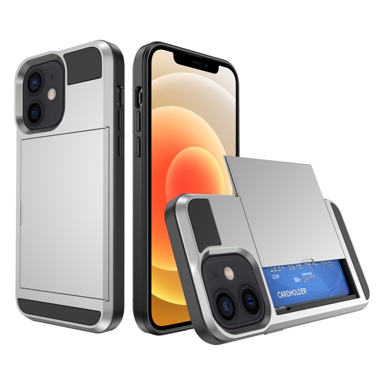 

For iPhone 12 Multifunction Armor Slide Card Slot Phone Case(Silver)