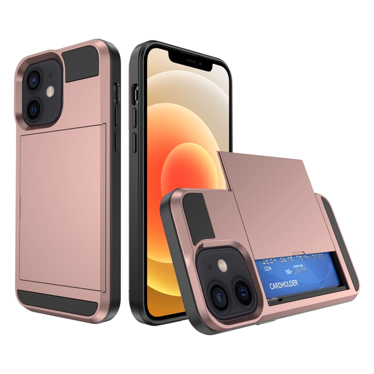 

For iPhone 12 Multifunction Armor Slide Card Slot Phone Case(Rose Gold)