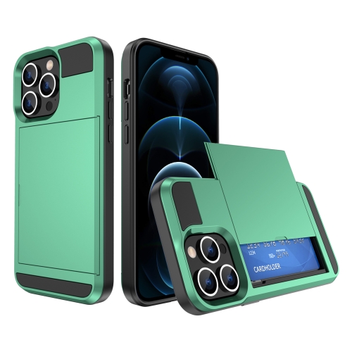 

For iPhone 12 Pro Multifunction Armor Slide Card Slot Phone Case(Mint Green)