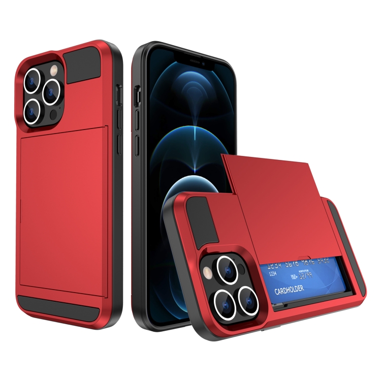 

For iPhone 12 Pro Multifunction Armor Slide Card Slot Phone Case(Red)
