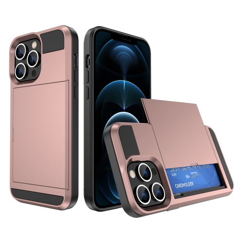 

For iPhone 12 Pro Multifunction Armor Slide Card Slot Phone Case(Rose Gold)