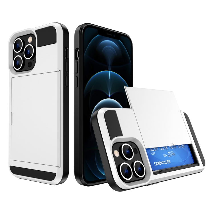 

For iPhone 12 Pro Max Multifunction Armor Slide Card Slot Phone Case(White)