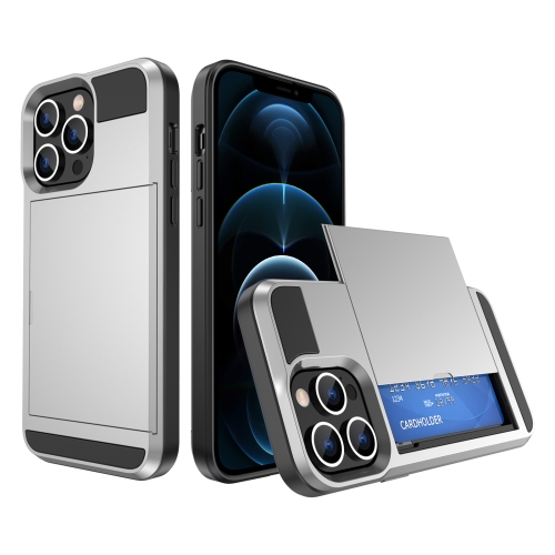 

For iPhone 12 Pro Max Multifunction Armor Slide Card Slot Phone Case(Silver)