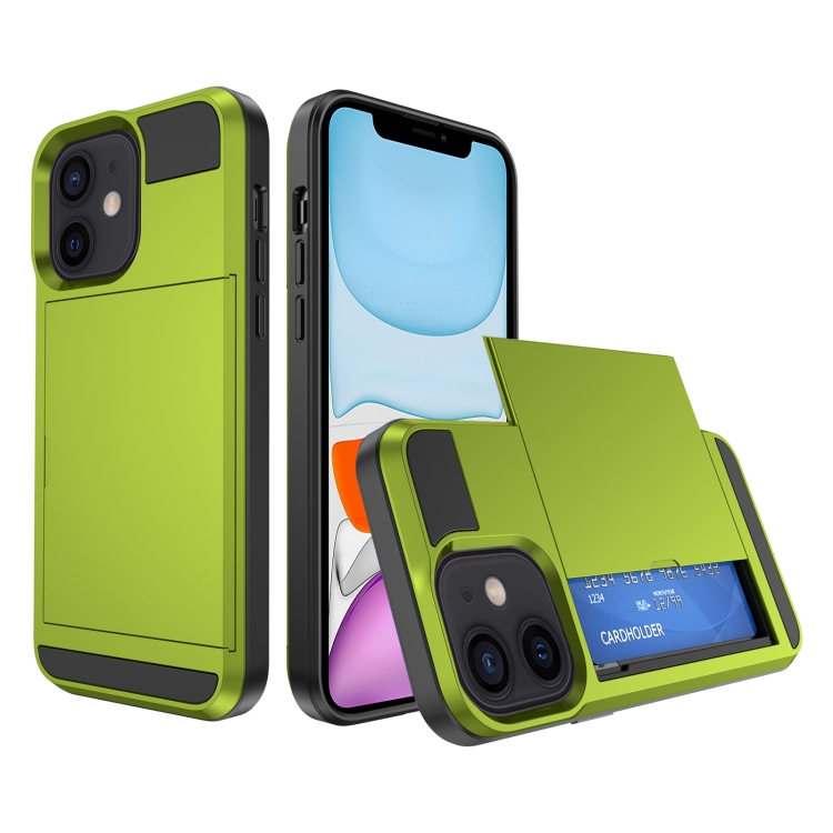 

For iPhone 11 Multifunction Armor Slide Card Slot Phone Case(Grass Green)