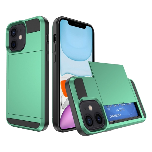 

For iPhone 11 Multifunction Armor Slide Card Slot Phone Case(Mint Green)