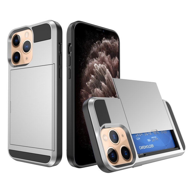 

For iPhone 11 Pro Multifunction Armor Slide Card Slot Phone Case(Silver)