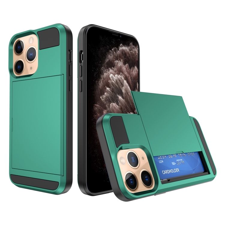 

For iPhone 11 Pro Max Multifunction Armor Slide Card Slot Phone Case(Green Lake)