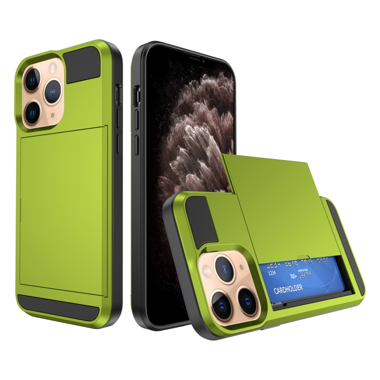 

For iPhone 11 Pro Max Multifunction Armor Slide Card Slot Phone Case(Grass Green)