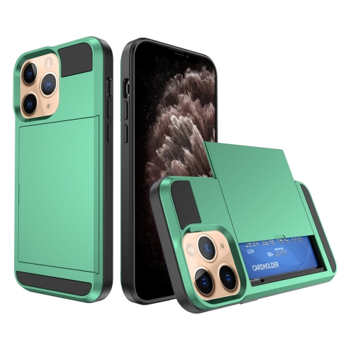 

For iPhone 11 Pro Max Multifunction Armor Slide Card Slot Phone Case(Mint Green)