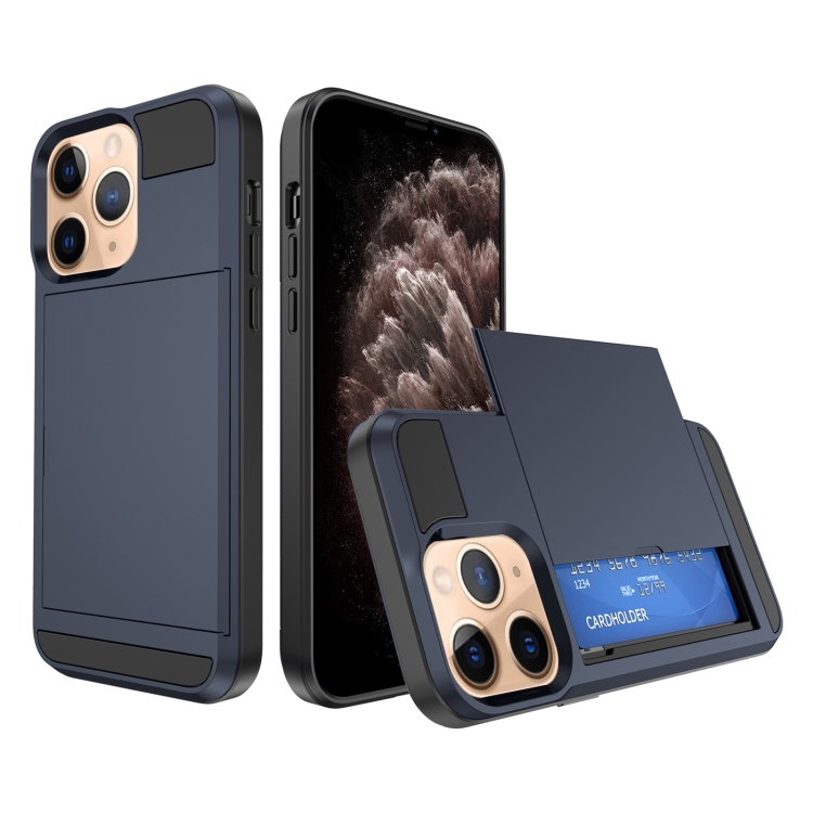

For iPhone 11 Pro Max Multifunction Armor Slide Card Slot Phone Case(Navy Blue)
