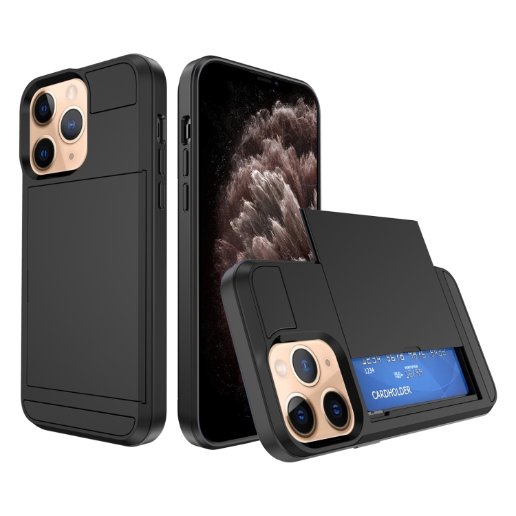 

For iPhone 11 Pro Max Multifunction Armor Slide Card Slot Phone Case(Black)