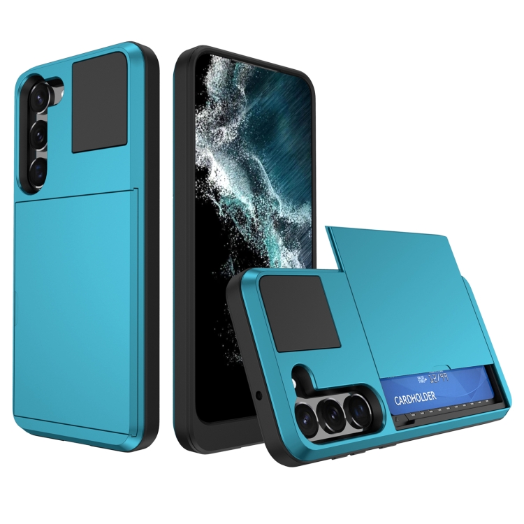 

For Samsung Galaxy S23 5G Multifunction Armor Slide Card Slot Phone Case(Sky Blue)