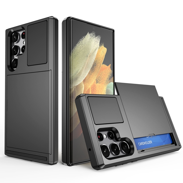 

For Samsung Galaxy S22 Ultra 5G Multifunction Armor Slide Card Slot Phone Case(Black)