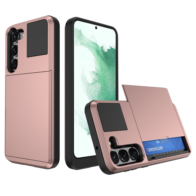 

For Samsung Galaxy S22 5G Multifunction Armor Slide Card Slot Phone Case(Rose Gold)