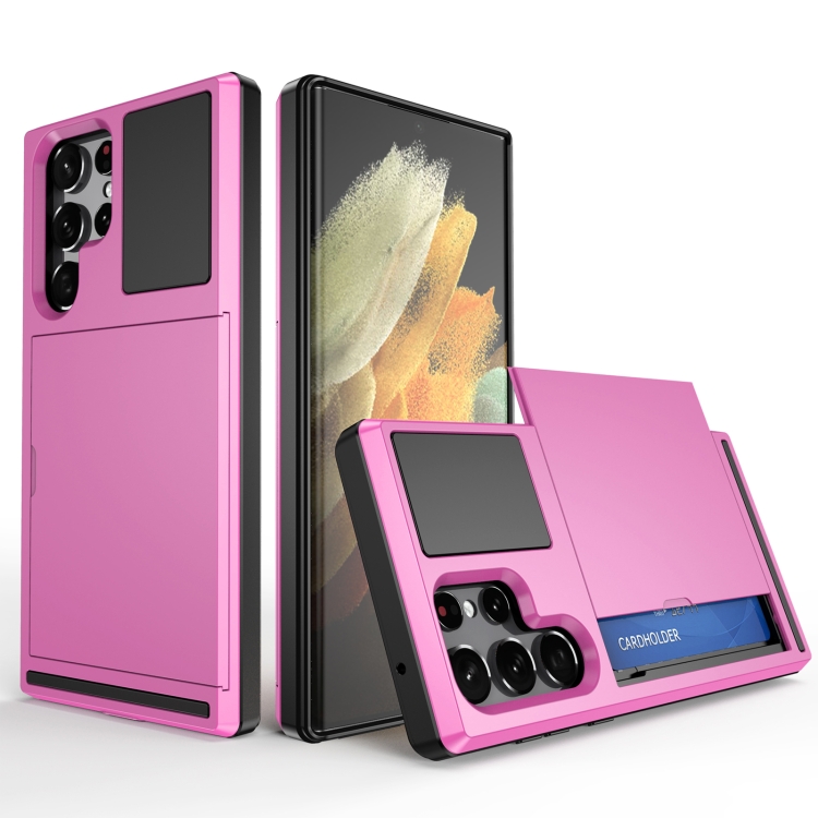 

For Samsung Galaxy S21 Ultra 5G Multifunction Armor Slide Card Slot Phone Case(Pink)