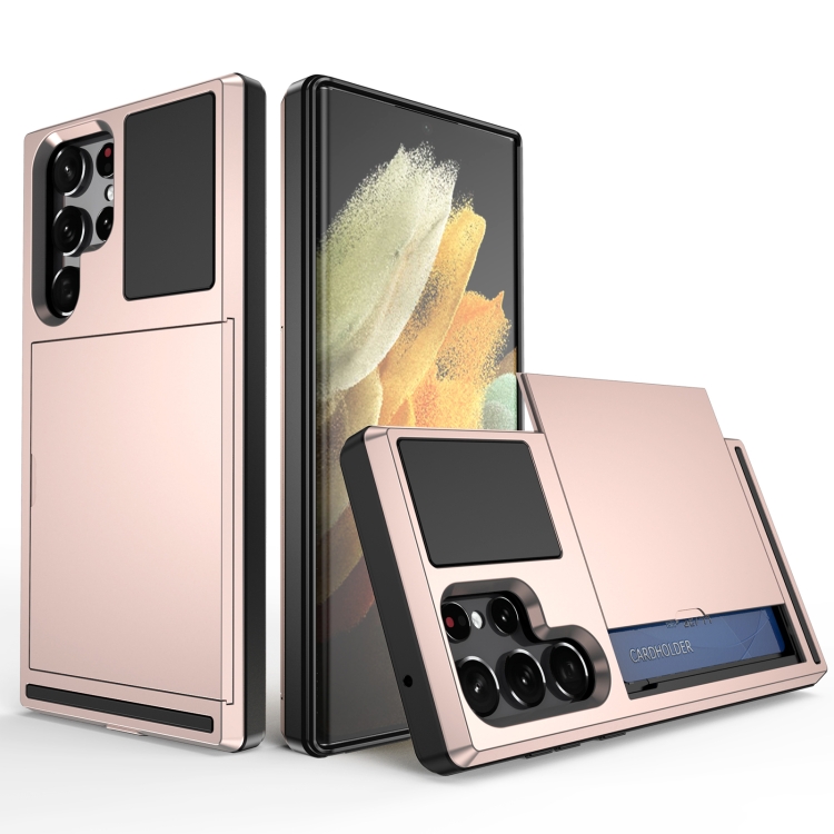 

For Samsung Galaxy S21 Ultra 5G Multifunction Armor Slide Card Slot Phone Case(Rose Gold)